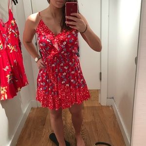 Short red and blue floral dress from express